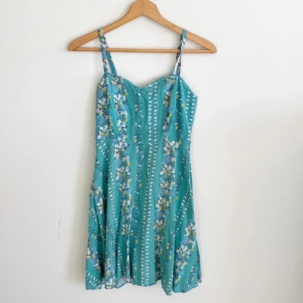 Old navy teal blue floral strapless dress size small